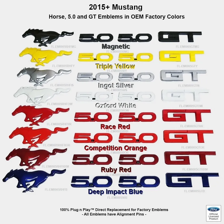2015-2023 Ford Mustang UPR Products inchGT inch Complete Emblem Package (Color-Coded) | FL-EM000550MP