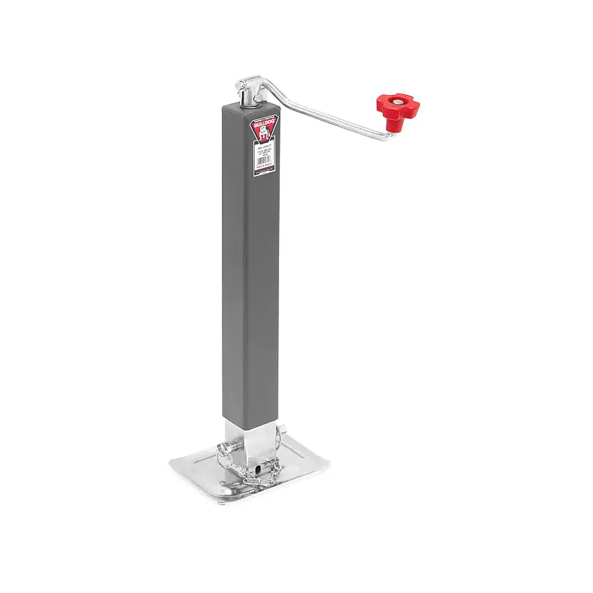 Bulldog Square Trailer Jack, No Mount, 8,000 lbs. Support Capacity, Top Wind, Weld-On, 15 in. Travel