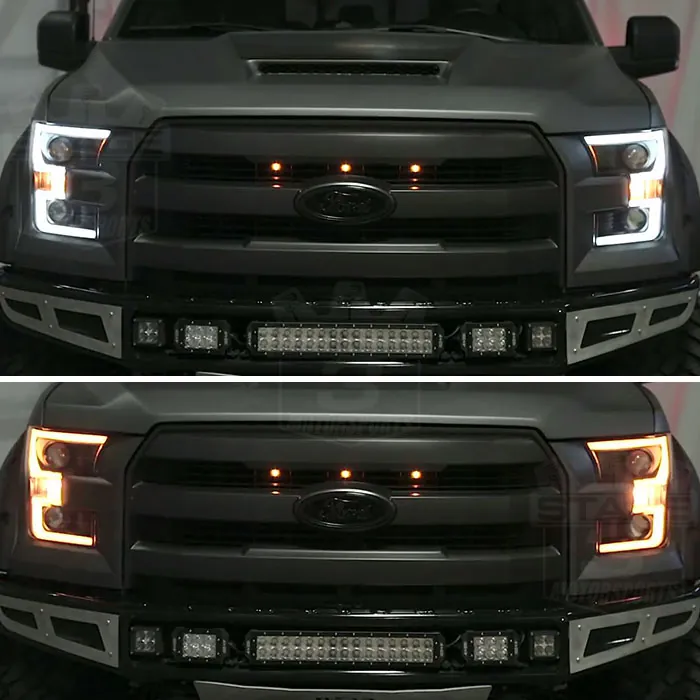 2015-2017 Ford F150 ANZO LED Switchback Outline Projector Headlights (Chrome Housings) | 111358