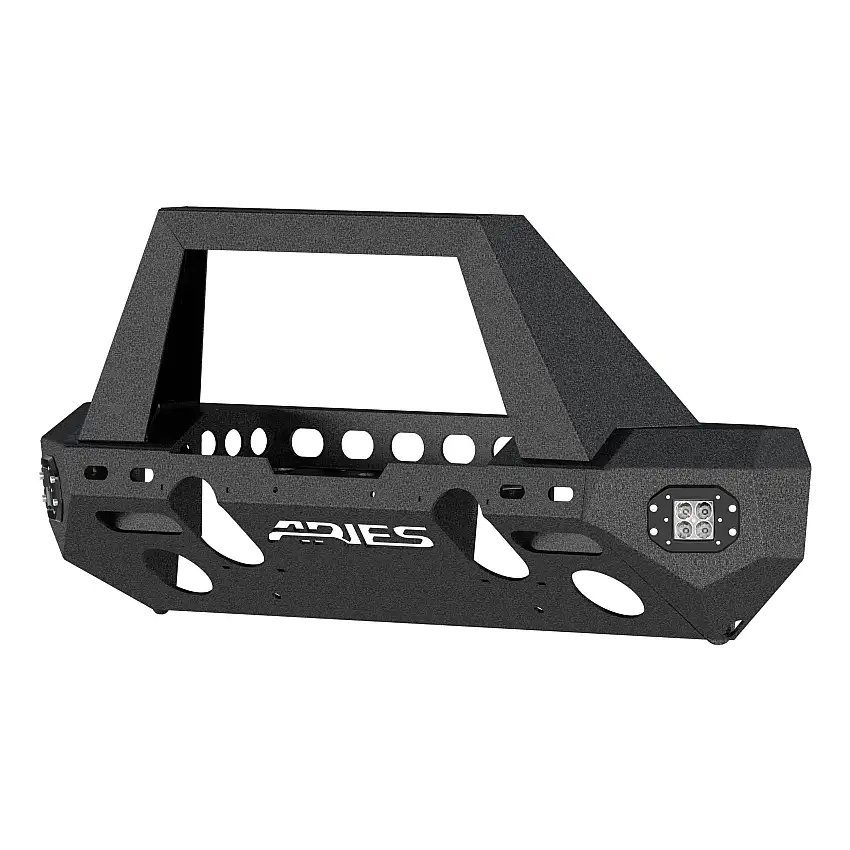 ARIES 2082046 TrailChaser Black Aluminum Front Bumper with LED Lights and Winch Mount, Select Jeep Wrangler JK