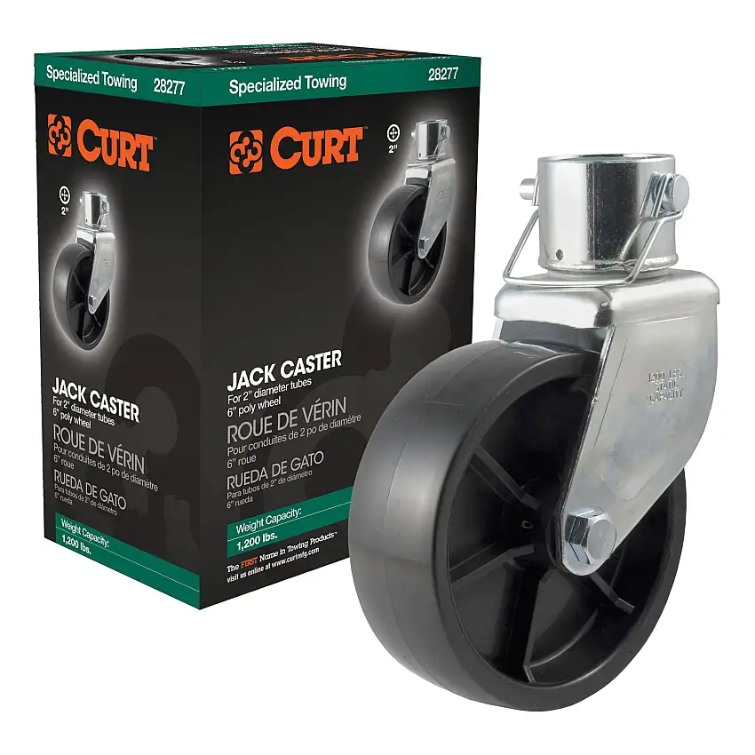 CURT 28277 6-Inch Caster Trailer Jack Wheel Replacement, Fits 2-In Tube, 1,200 lbs