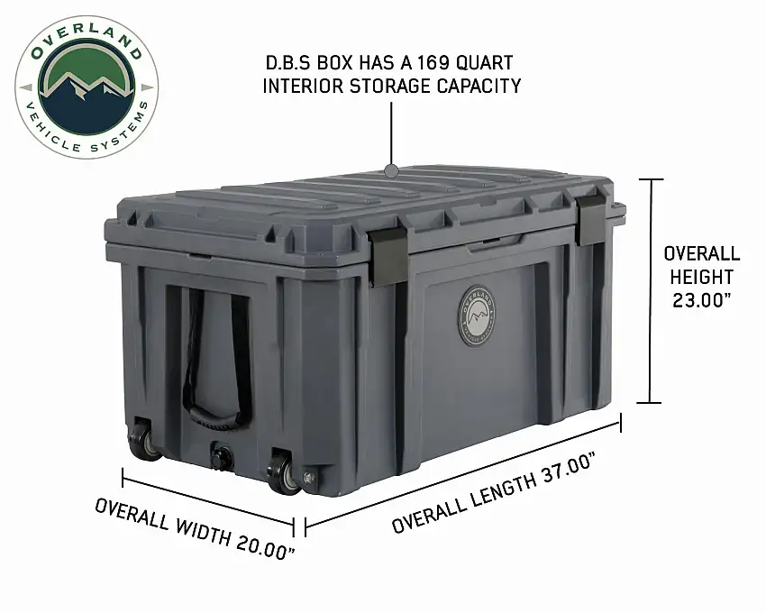 Overland Vehicle Systems 40100031 D.B.S. - Dark Grey 169 QT Dry Box with Wheels, Drain, and Bottle Opener