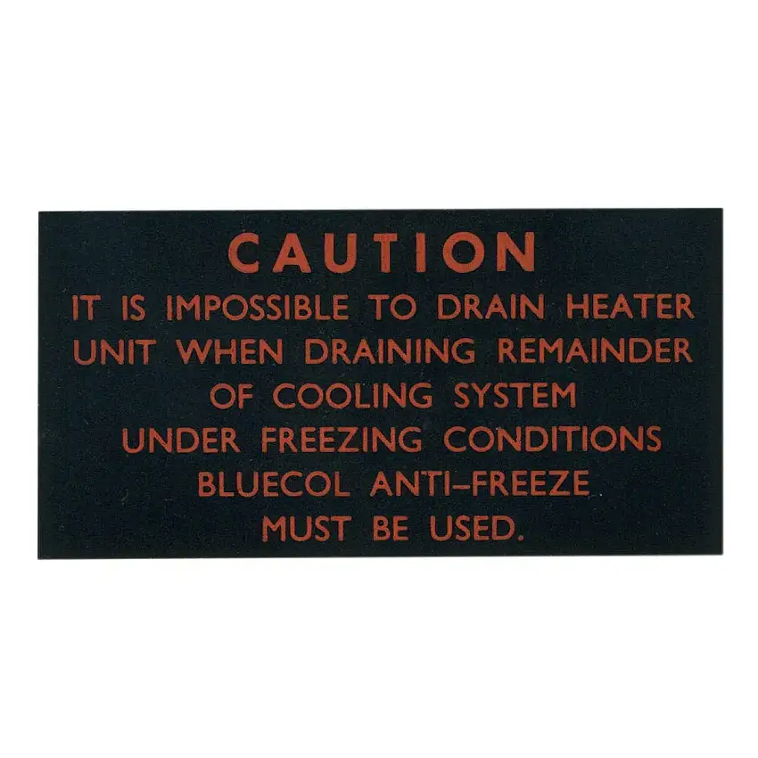HEATER CAUTION STICKER, as fitted