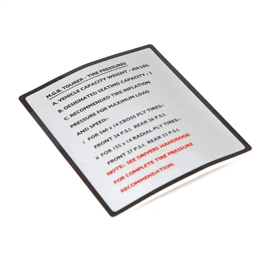 TIRE PRESSURE STICKER, roadster