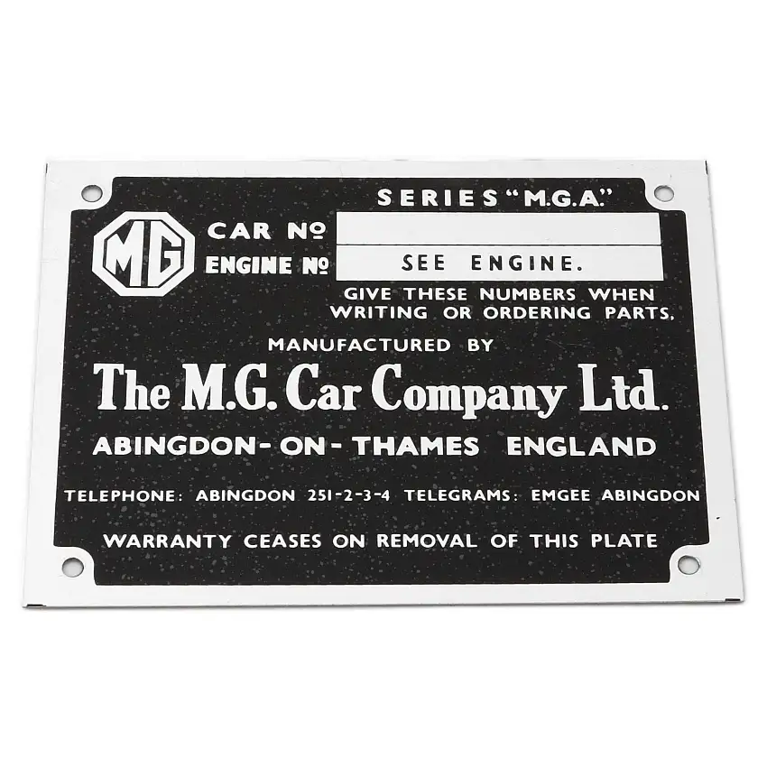 Chassis Number ID Plate