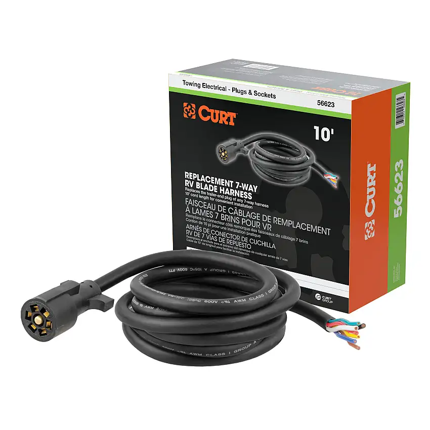 CURT Replacement 7-Way RV Blade with 10' Wires (Trailer Side, Packaged) Trailer Connector Kit