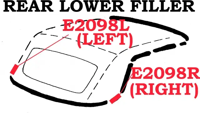 WEATHERSTRIP-SOFT TOP-REAR LOWER FILLER-USA-LEFT-61-62 (#E2098L)