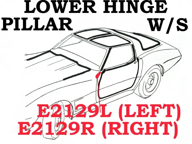 WEATHERSTRIP-LOWER HINGE PILLAR-COUPE, T TOP OR CONVERTIBLE-USA-LEFT-68-72 (#E2129L)