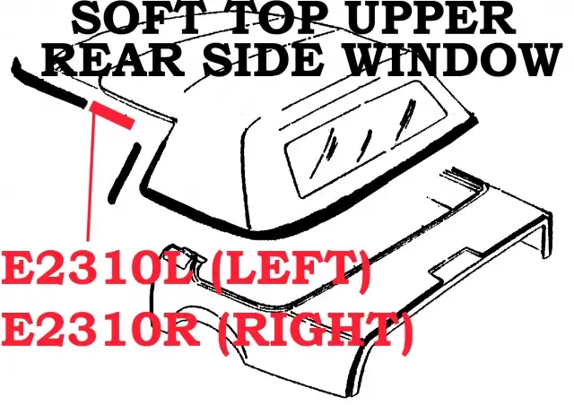 WEATHERSTRIP-SOFT TOP CONVERTIBLE-UPPER REAR SIDE WINDOW-USA-LEFT-86-96 (#E2310L)