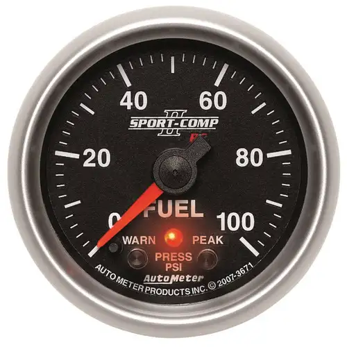 AutoMeter GAUGE, FUEL PRESS, 2 1/16", 100PSI, DIGITAL STPR MTR W/PK & WRN, SPORT-COMP II 3671