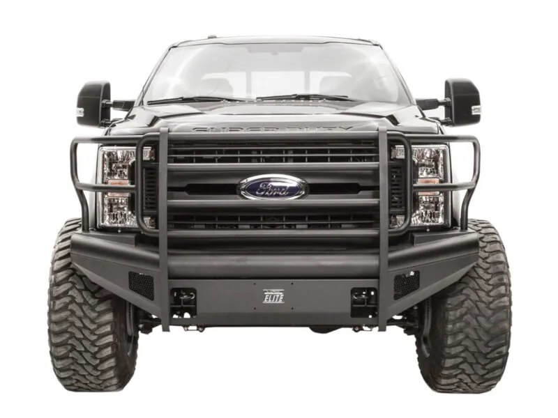 2017-2022 Ford F250 & F350 Fab Fours Black Steel Elite Winch-Ready Front Bumper with Grille Guard | FS17-Q4160-1