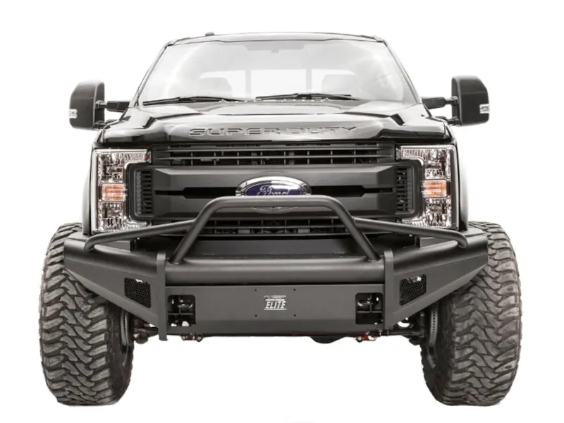 2017-2022 Ford F250 & F350 Fab Fours Black Steel Elite Winch-Ready Front Bumper with Pre-Runner Guard | FS17-Q4162-1