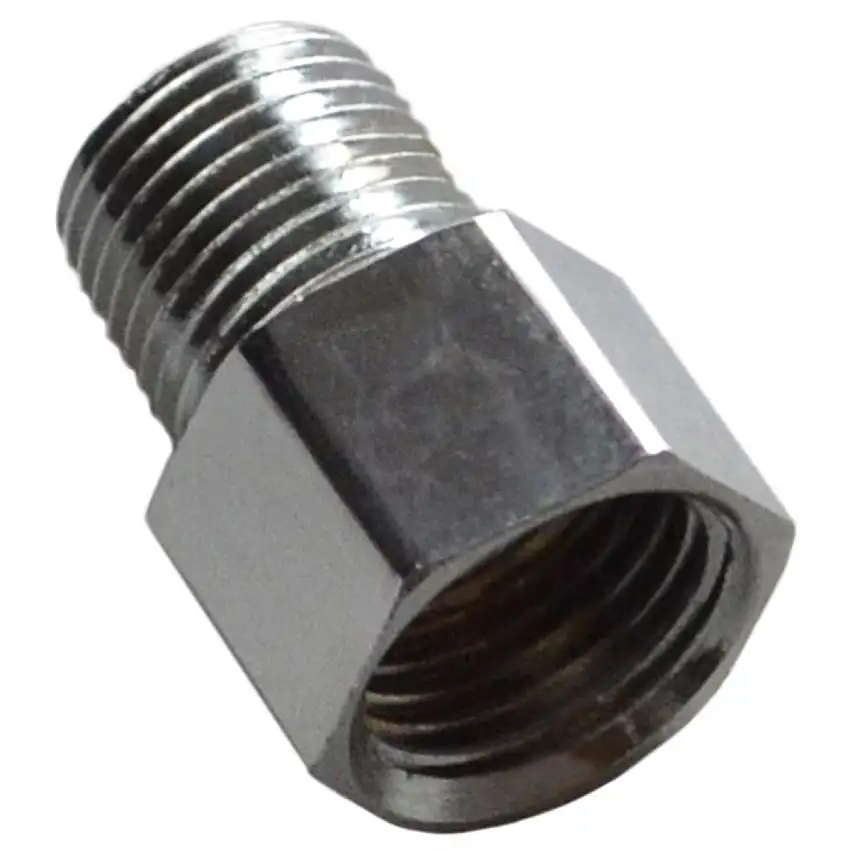 Chrome Brass Line Adapter, Male 1/8" Pipe Thread, Female 7/16"-24 Inverted Flare