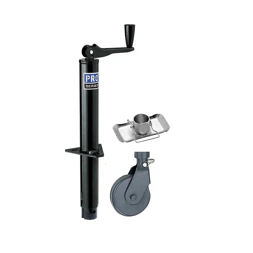 Pro Series Round 2,000 lbs. A-Frame Trailer Jack Topwind 14" Lift w/ 6" Steel Caster Wheel & 2" Zinc Footplate Stand