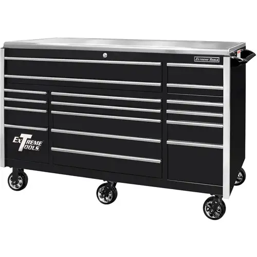 72 Inch EXQ Series Professional Roller Cabinet, Black W/Chrome Handles