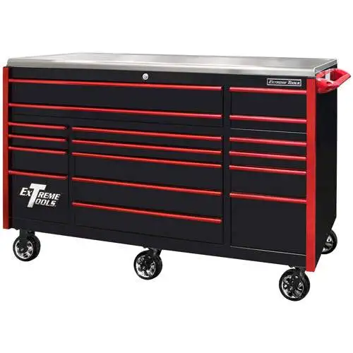 72 Inch EXQ Series Professional Roller Cabinet, Black W/Red Handles