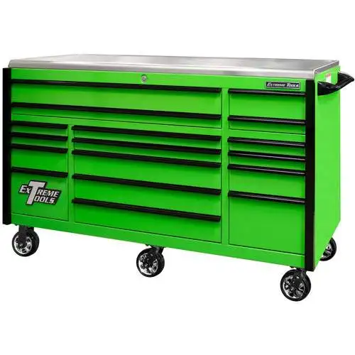 72 Inch EXQ Series Professional Roller Cabinet, Green W/Black Handles