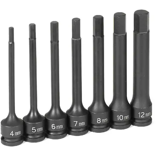 Impact Set, Hex, 3/8 Drive, 7 Piece, 4 Inch, Metric