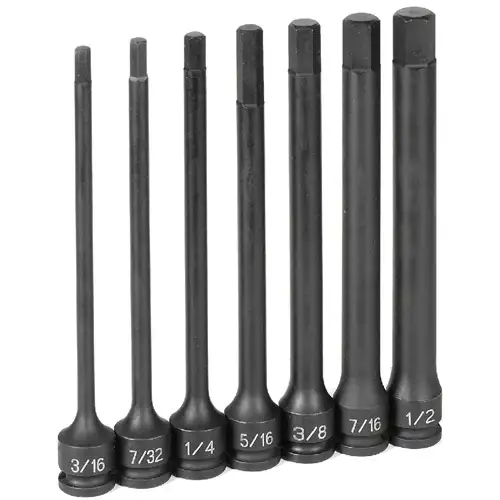 Impact Set, Hex, 3/8 Drive, 7 Piece, 6 Inch, Fractional