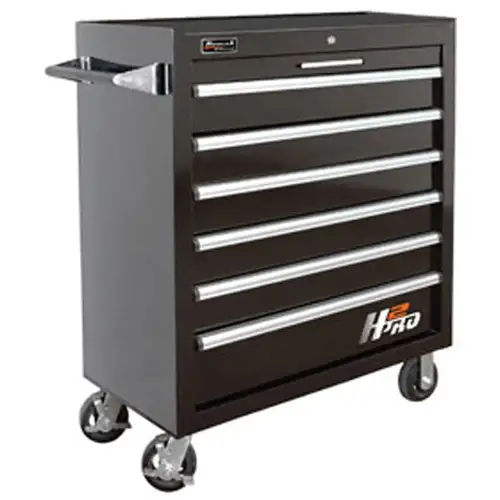 36 Inch H2Pro Series 6 Drawer Roller Cabinet, Black