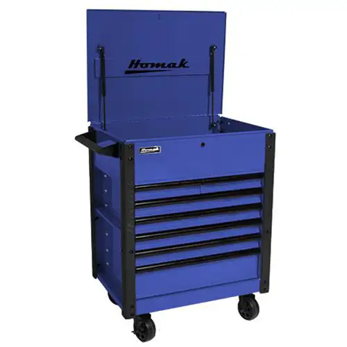 35 Inch 7 Drawer Flip-Top Service Cart, Blue