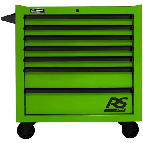 36 Inch Rs Pro 7 Drawer Rolling Cabinet, Lime Green