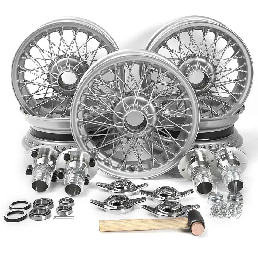 Wire Wheel Conversion Kit, Tube Axle MGB, 14x5.5" Painted Wheels, Octagonal Knock-Offs