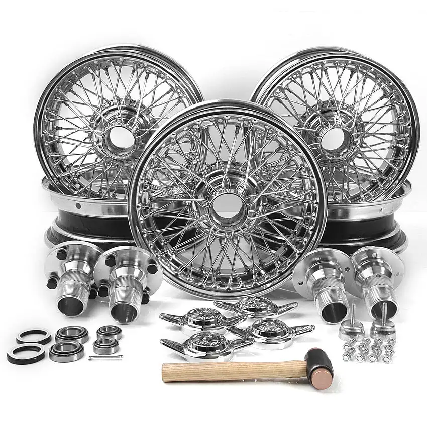 Wire Wheel Conversion Kit, MGB Tube Axle, Painted Wheels, Eared Knock-Offs