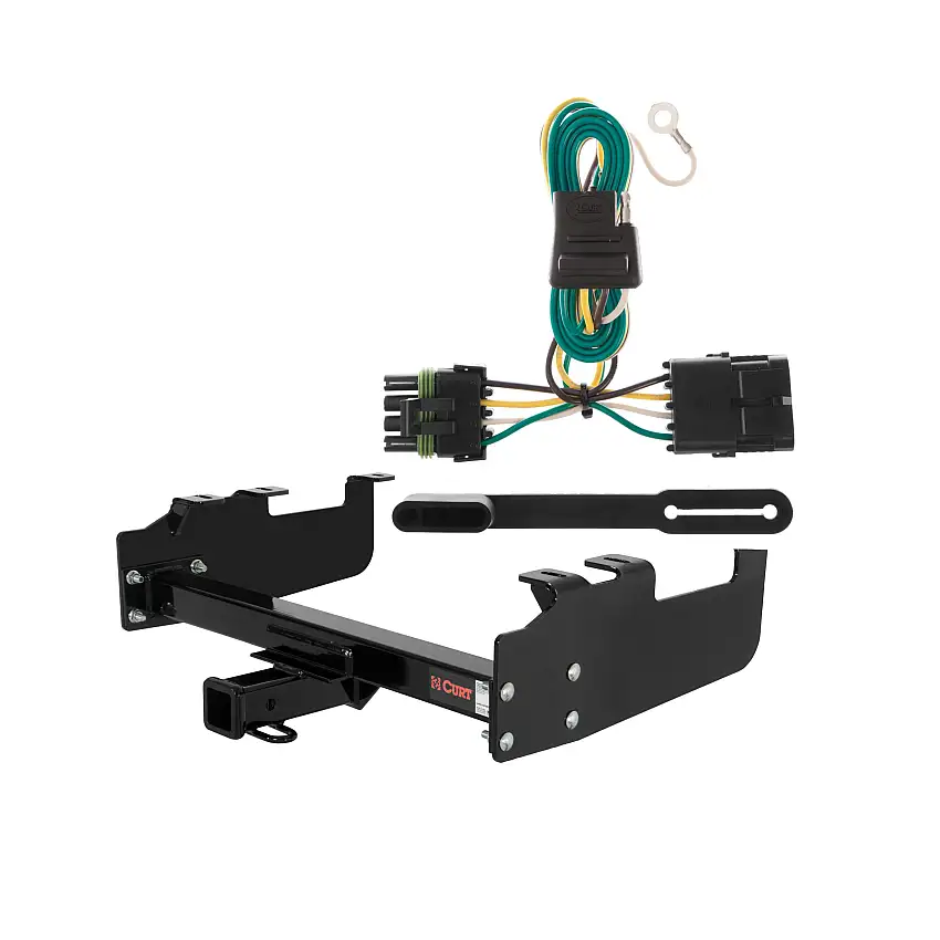 88 - 00 Chevrolet C3500 With 10" step bumper Curt 2", Class 3 Trailer Tow Hitch + 4-flat Wiring Kit 13099