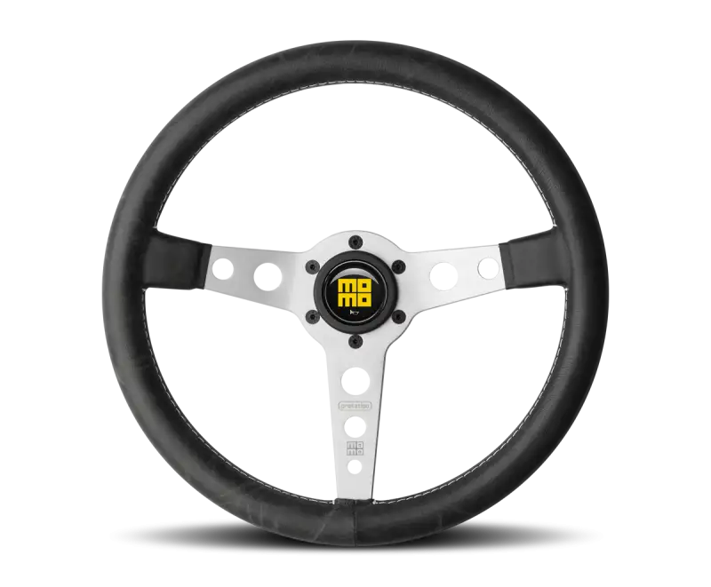 Momo Prototipo Steering Wheel 350 mm - Black Leather/White Stitch/Brshd Spokes