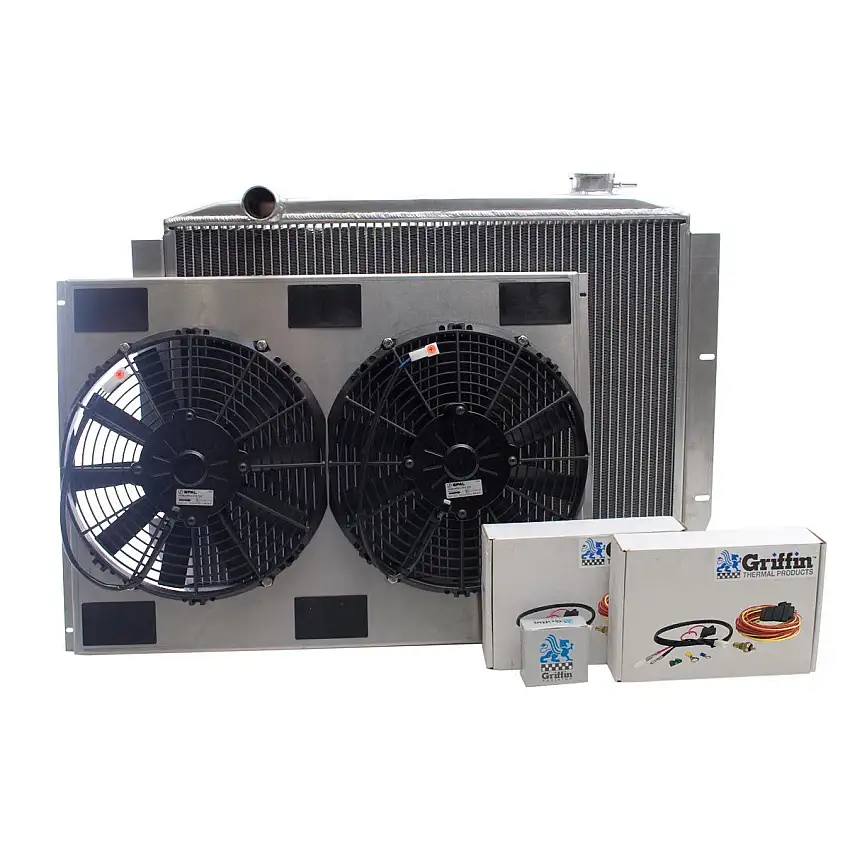 Griffin Radiator & Thermal Products Offroad Series Tall Core Aluminum Radiator Combo Unit for 73-86 Jeep CJ's With GM V8 and Manual Transmission CU-00303