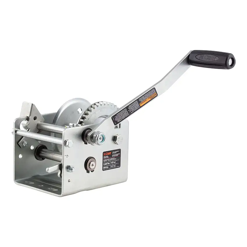 CURT Hand-Crank 2-Speed Winch, 2,000 lbs, 10.25:1 Low Gear Ratio, 10.6" Handle