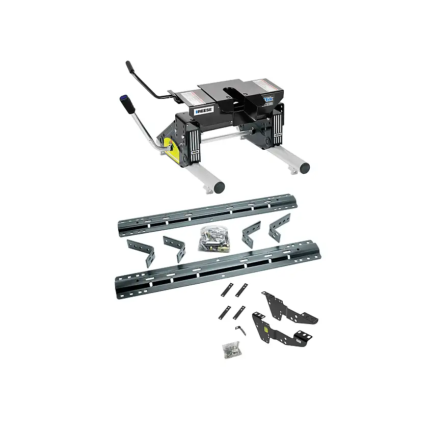 1999-2002 GMC Sierra 2500 Reese 16K Slider Fifth Wheel Hitch, Dual Jaw, Complete System, Round Tube Slider (Includes Rails & Custom Fit Brackets)
