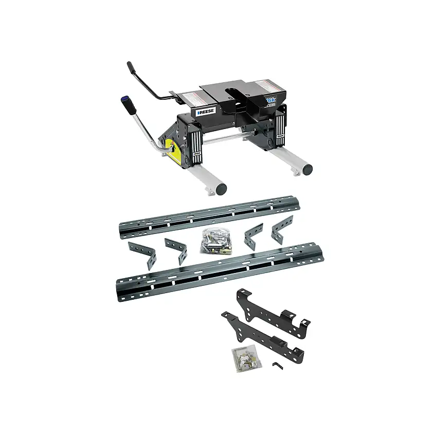 2005-2007 Ford F-250 Super Duty Except Cab & Chassis Reese 16K Slider Fifth Wheel Hitch, Dual Jaw, Complete System, Round Tube Slider (Includes Rails & Custom Fit Brackets)
