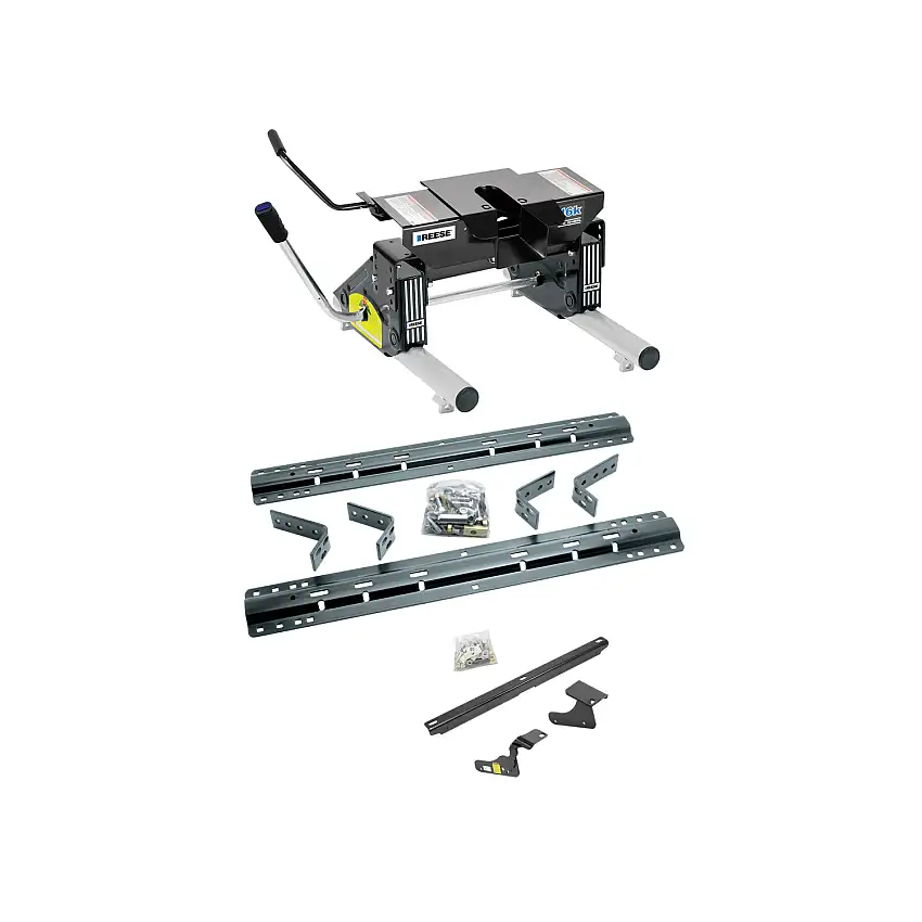 2013-2014 RAM 1500 Reese 16K Slider Fifth Wheel Hitch, Dual Jaw, Complete System, Round Tube Slider (Includes Rails & Custom Fit Brackets)