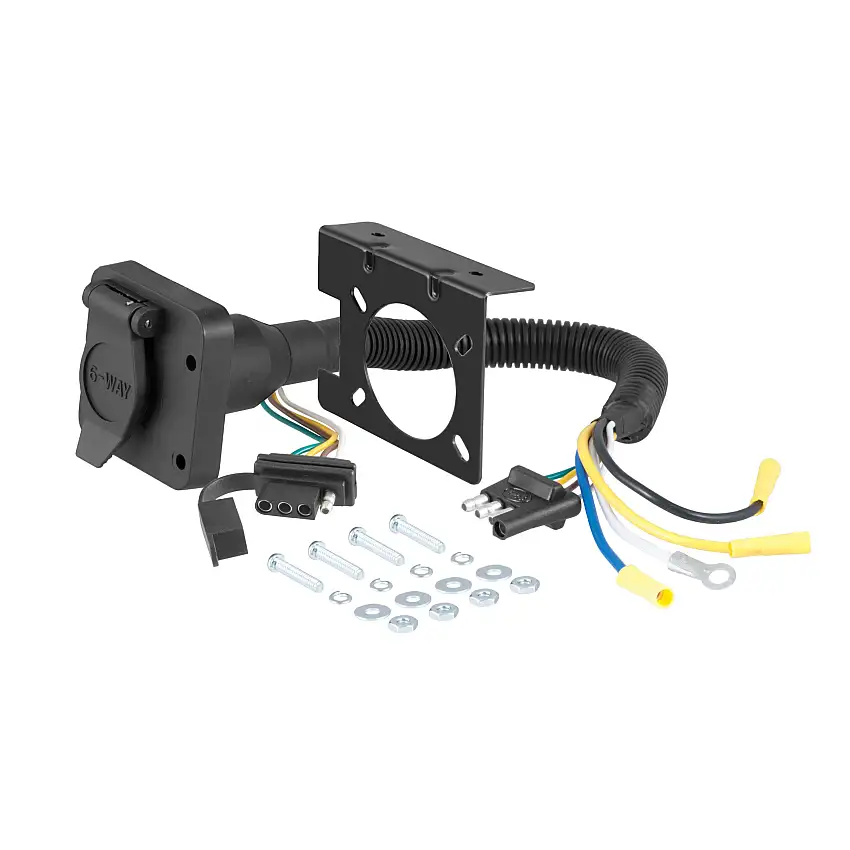 CURT Dual-Output Electrical Adapter (Adds 6-Way Round to 4-Way Flat) Trailer Wiring Adapter Connector