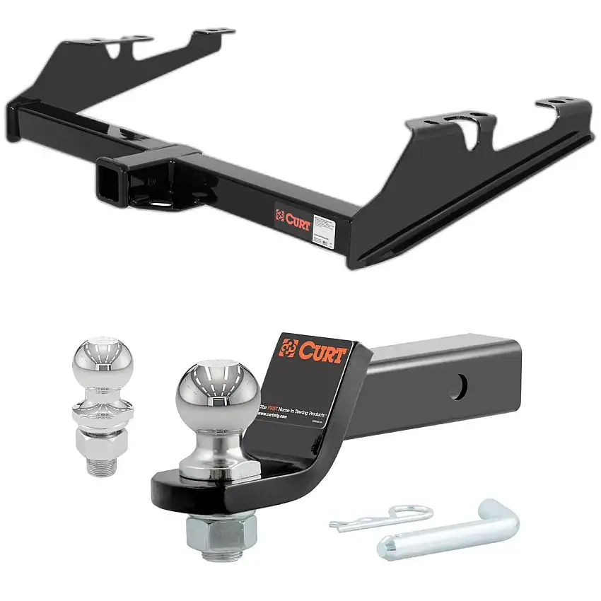 1988-1999 Chevrolet C1500 Excluding dual exhaust or 10 in. step bumper CURT Class 3 Trailer Hitch, 2" Receiver + 2" Ball + 1-7/8" Ball Kit