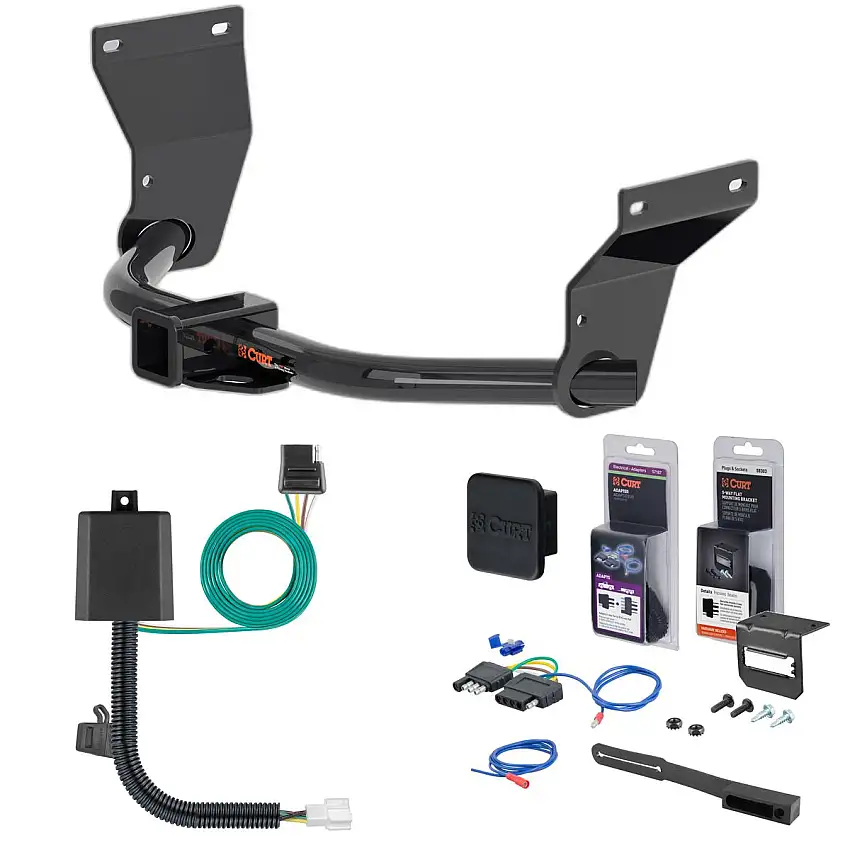 19 - 22 Acura RDX Curt 2" Class 3 Trailer Tow Hitch + 5-Flat Wiring Kit Tow Boat/Utility Trailer with Surge Brakes 13423