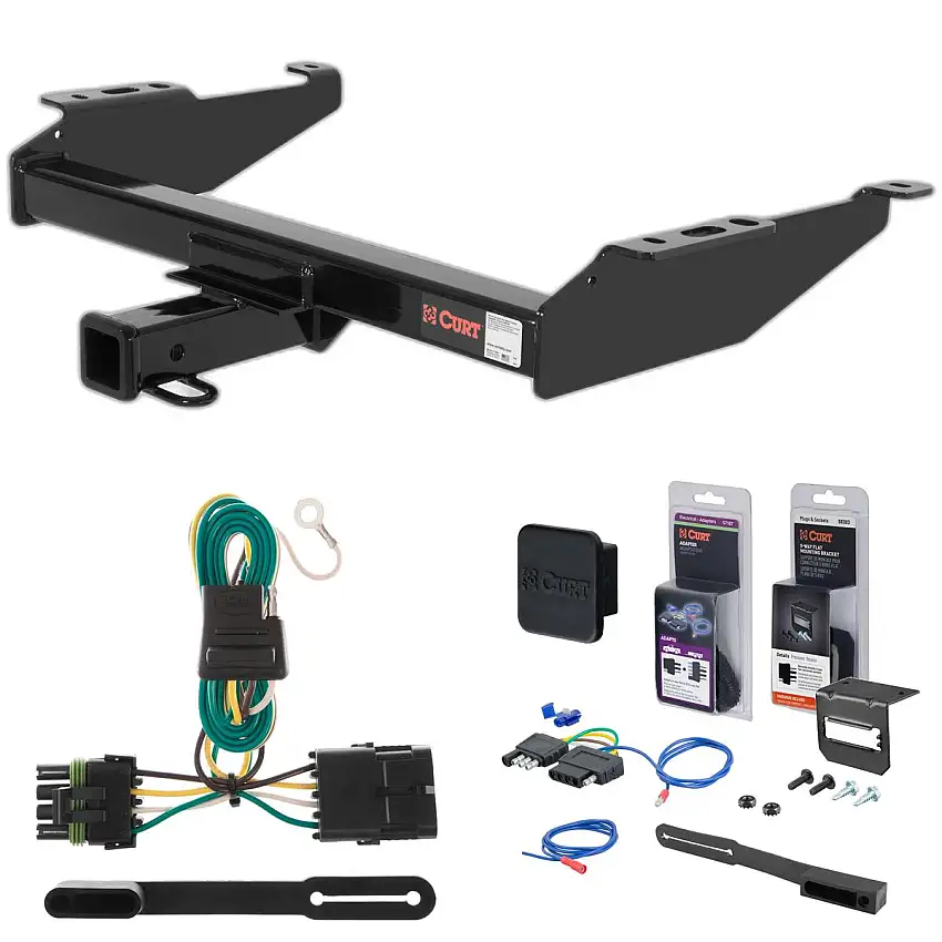 88 - 99 GMC K1500 Excluding dual exhaust or 10" step bumper or Curt 2" Class 4 Trailer Tow Hitch + 5-Flat Wiring Kit Tow Boat/Utility Trailer with Surge Brakes 14081