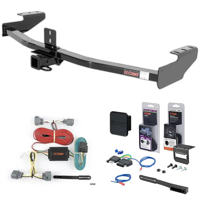 06 - 14 Honda Ridgeline Curt 2" Class 3 Trailer Tow Hitch + 5-Flat Wiring Kit Tow Boat/Utility Trailer with Surge Brakes 13385-2