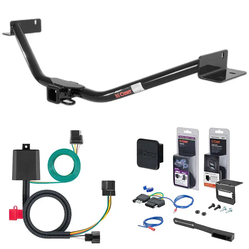 10 - 12 Hyundai Santa Fe Curt 2" Class 3 Trailer Tow Hitch + 5-Flat Wiring Kit Tow Boat/Utility Trailer with Surge Brakes 13073=4