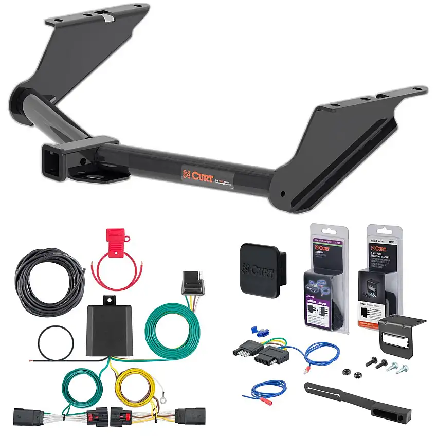 20 - 24 Jeep Gladiator Curt 2" Class 3 Trailer Tow Hitch + 5-Flat Wiring Kit Tow Boat/Utility Trailer with Surge Brakes 13503