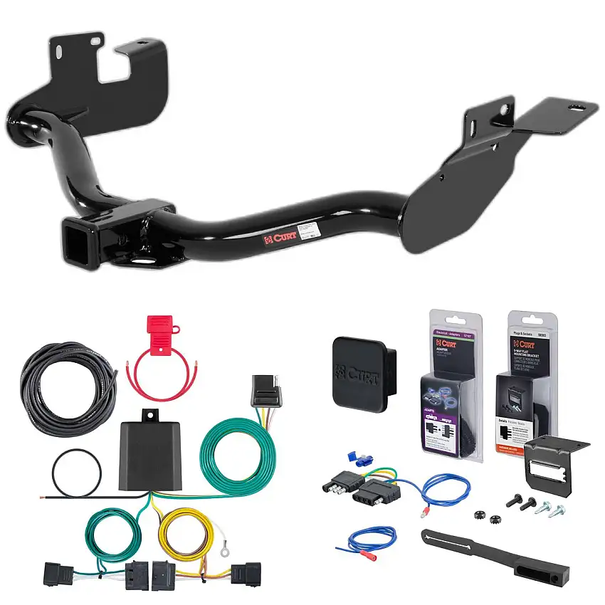 08 - 11 Mazda Tribute Without factory 1-1/4" receiver hitch Curt 2" Class 3 Trailer Tow Hitch + 5-Flat Wiring Kit Tow Boat/Utility Trailer with Surge Brakes 13650