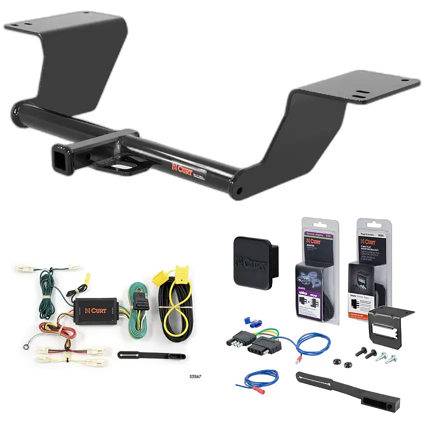 12 - 17 Toyota Camry Curt 1-1/4" Class 2 Trailer Tow Hitch + 5-Flat Wiring Kit Tow Boat/Utility Trailer with Surge Brakes 12107