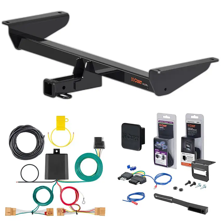 18 - 20 Volkswagen Atlas Curt 2" Class 3 Trailer Tow Hitch + 5-Flat Wiring Kit Tow Boat/Utility Trailer with Surge Brakes 13366