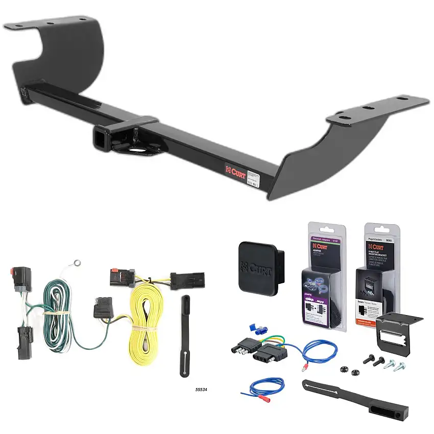 08 - 10 Dodge Challenger Curt 1-1/4" Class 2 Trailer Tow Hitch + 5-Flat Wiring Kit Tow Boat/Utility Trailer with Surge Brakes 12240