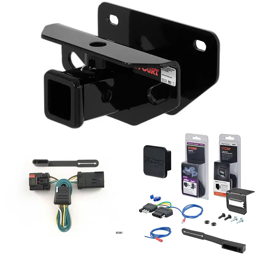 03 - 10 Dodge Ram 1500 Excluding factory receiver Curt 2" Class 3 Trailer Tow Hitch + 5-Flat Wiring Kit Tow Boat/Utility Trailer with Surge Brakes 13333