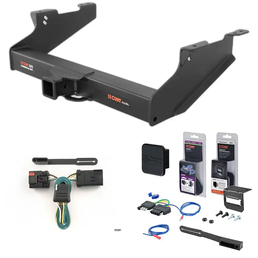 03 - 10 Dodge Ram 3500 Excluding factory receiver Curt 2-1/2" Class 5 Trailer Tow Hitch + 5-Flat Wiring Kit Tow Boat/Utility Trailer with Surge Brakes 15704