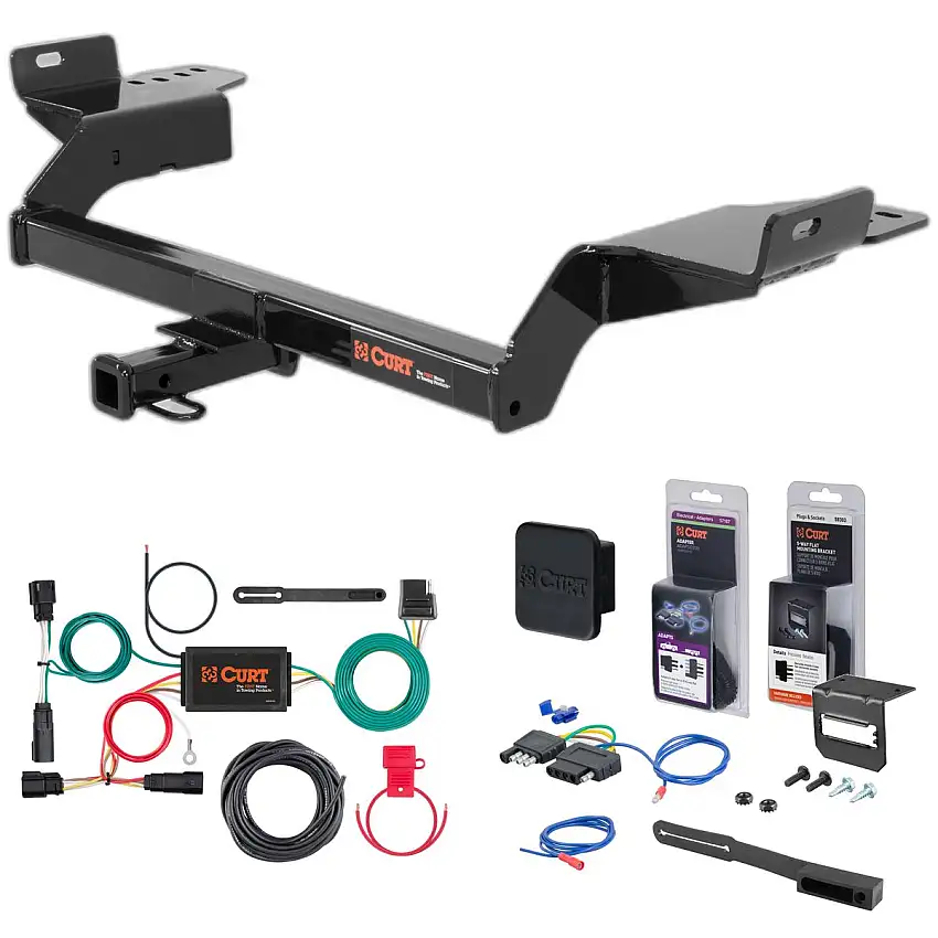 17 - 18 Ford Escape Excluding SE models Curt 1-1/4" Class 2 Trailer Tow Hitch + 5-Flat Wiring Kit Tow Boat/Utility Trailer with Surge Brakes 12111