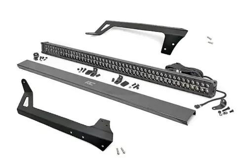 Rough Country Jeep 50-Inch Straight LED Light Bar Upper Windshield Kit w/ 50 Inch Black Series LED Light w/ Amber DRL 07-18 Wrangler JK 70504BLDRLA
